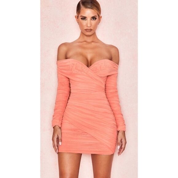 House of CB Felicity Mini Peach Pink Dress Size L - Picture 7 of 17